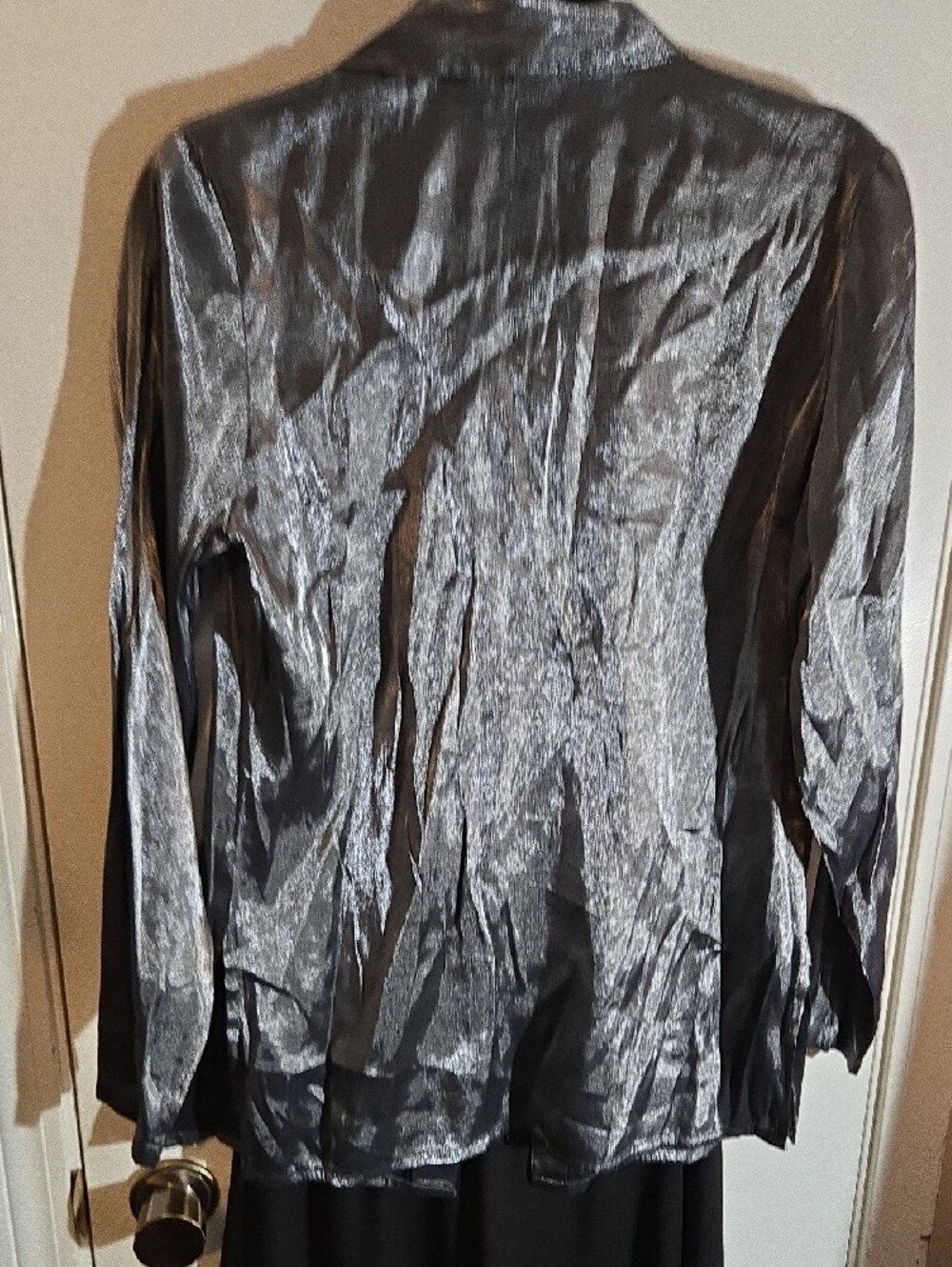 Basic Editions Shiny Silver Button-Up Top - Picture 3 of 3